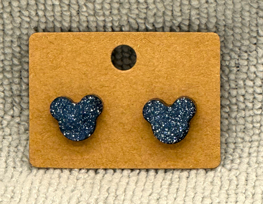 Black glitter mouse head stud earrings