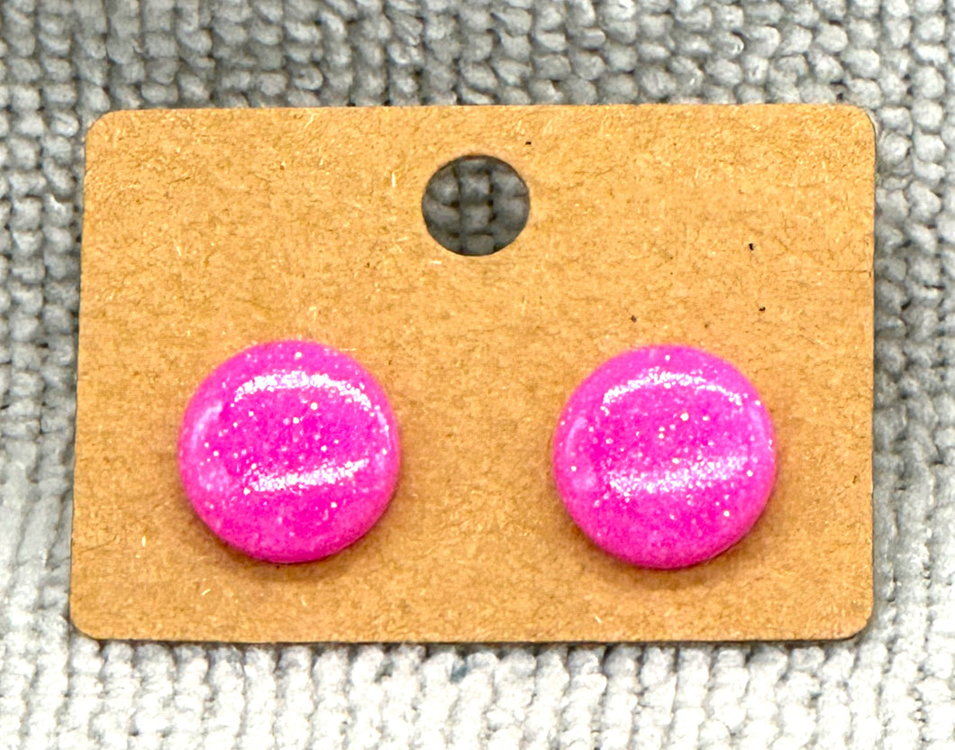 Pink glitter stud earrings