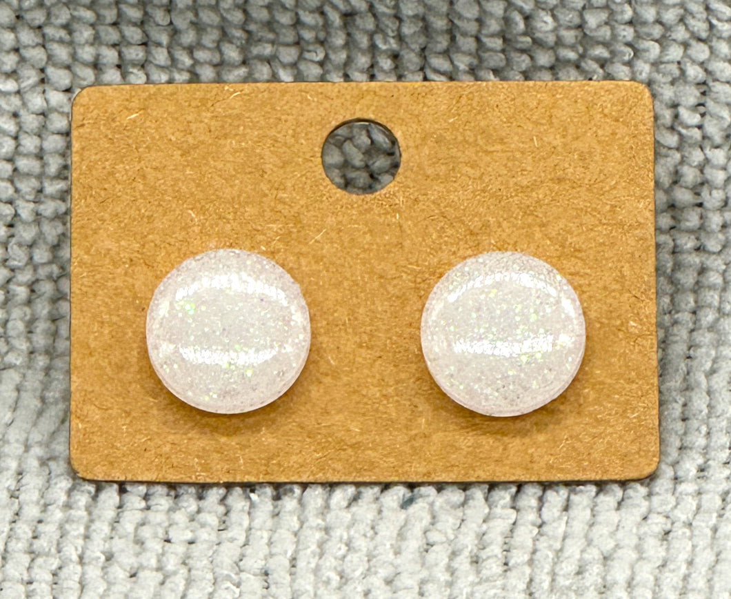 White glitter stud earrings