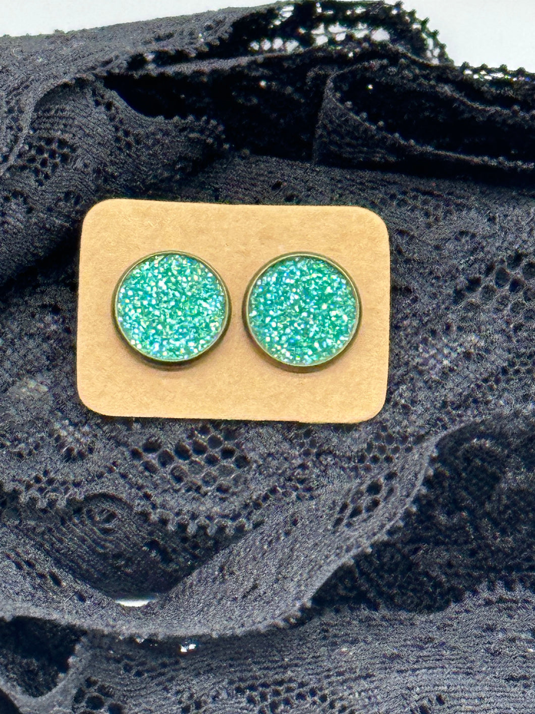 Teal glitter faux leather earrings