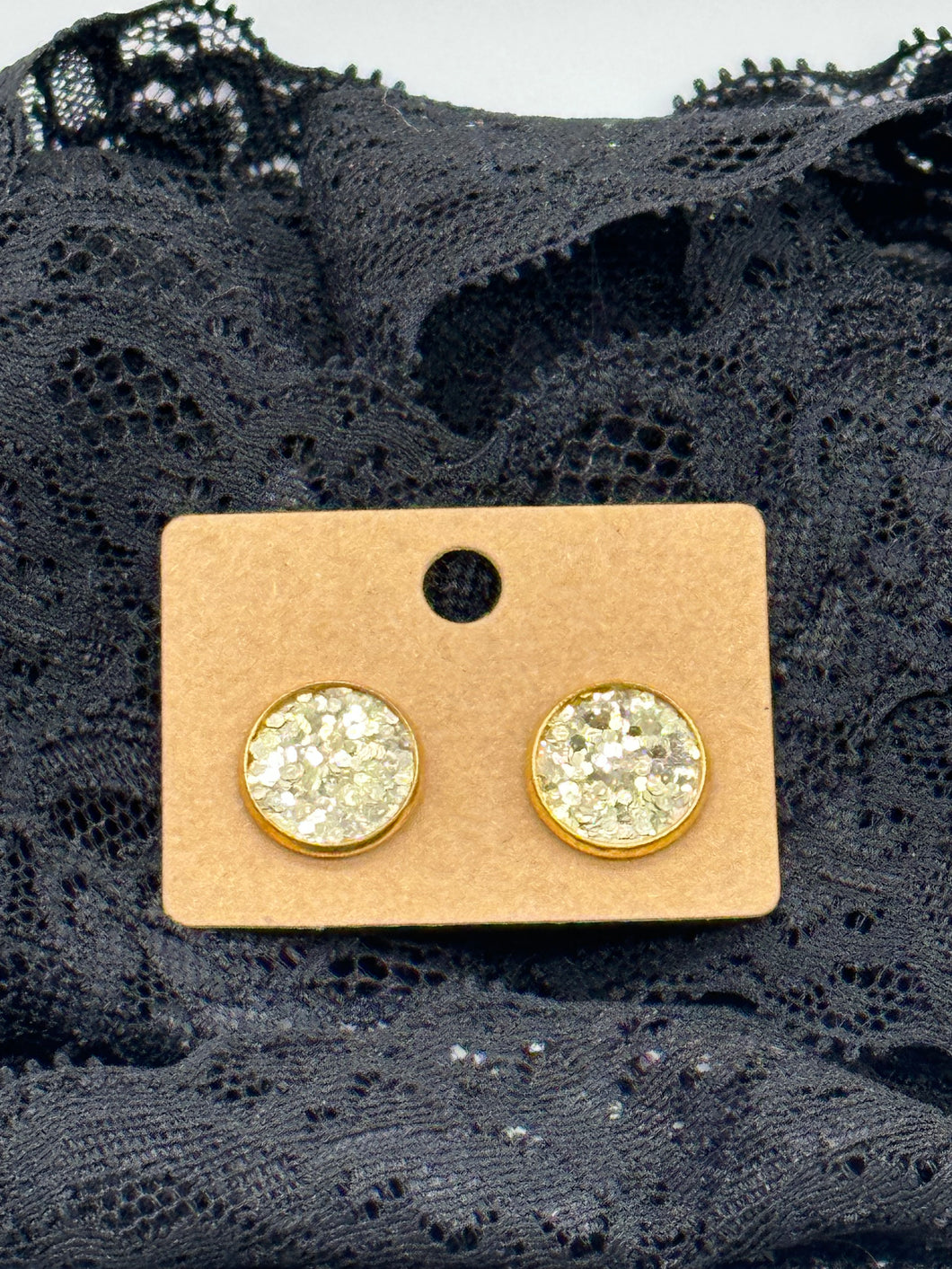 Gold glitter faux leather stud earrings