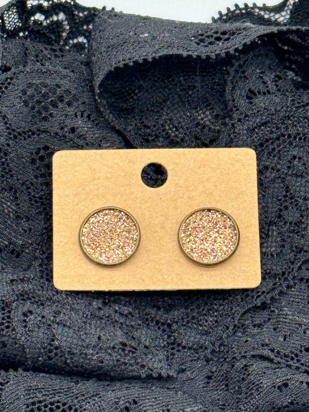 Bronze glitter faux leather stud earrings