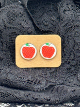 Load image into Gallery viewer, Apple faux leather stud earrings
