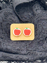 Load image into Gallery viewer, Apple faux leather stud earrings
