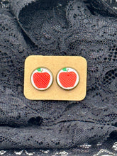 Load image into Gallery viewer, Apple faux leather stud earrings
