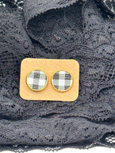 Load image into Gallery viewer, Black and white buffalo plaid faux leather stud earrings
