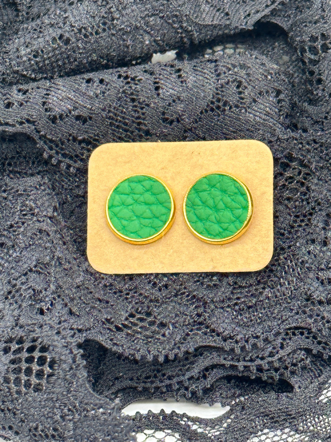 Green faux leather stud earrings