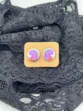 Load image into Gallery viewer, Purple dinosaur faux leather stud earrings
