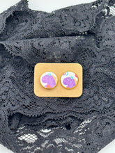 Load image into Gallery viewer, Purple dinosaur faux leather stud earrings
