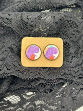 Load image into Gallery viewer, Purple dinosaur faux leather stud earrings
