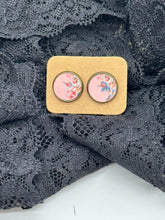 Load image into Gallery viewer, Floral faux leather stud earrings
