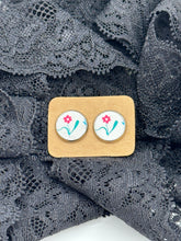 Load image into Gallery viewer, Floral faux leather stud earrings
