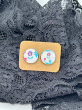 Load image into Gallery viewer, Floral faux leather stud earrings
