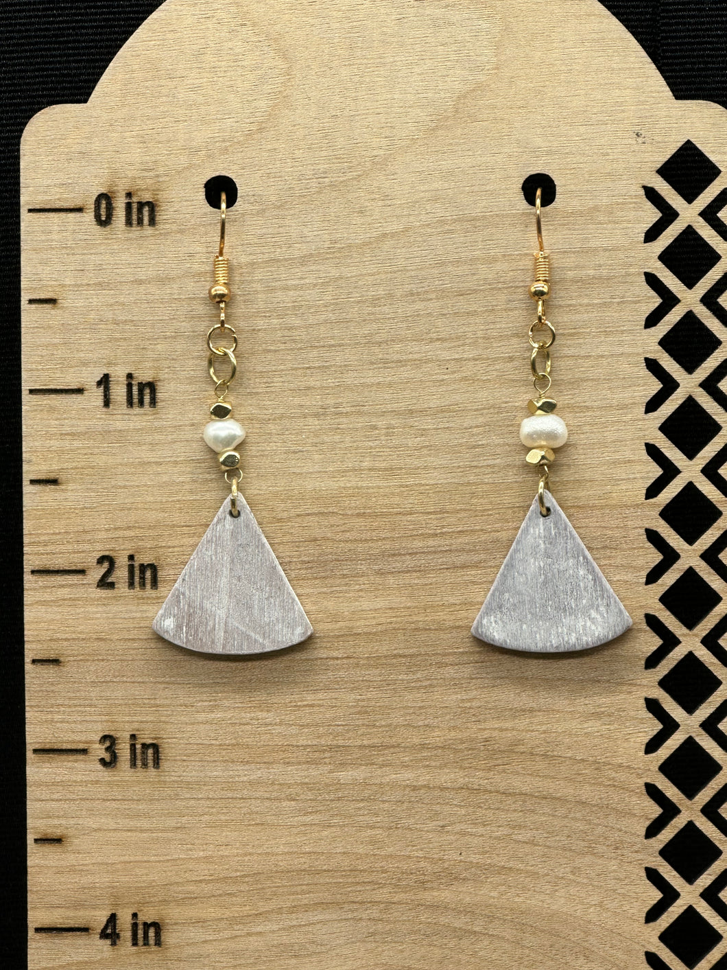 Wooden triangle earrings with beads