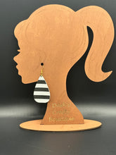 Load image into Gallery viewer, Black and white striped faux leather earrings
