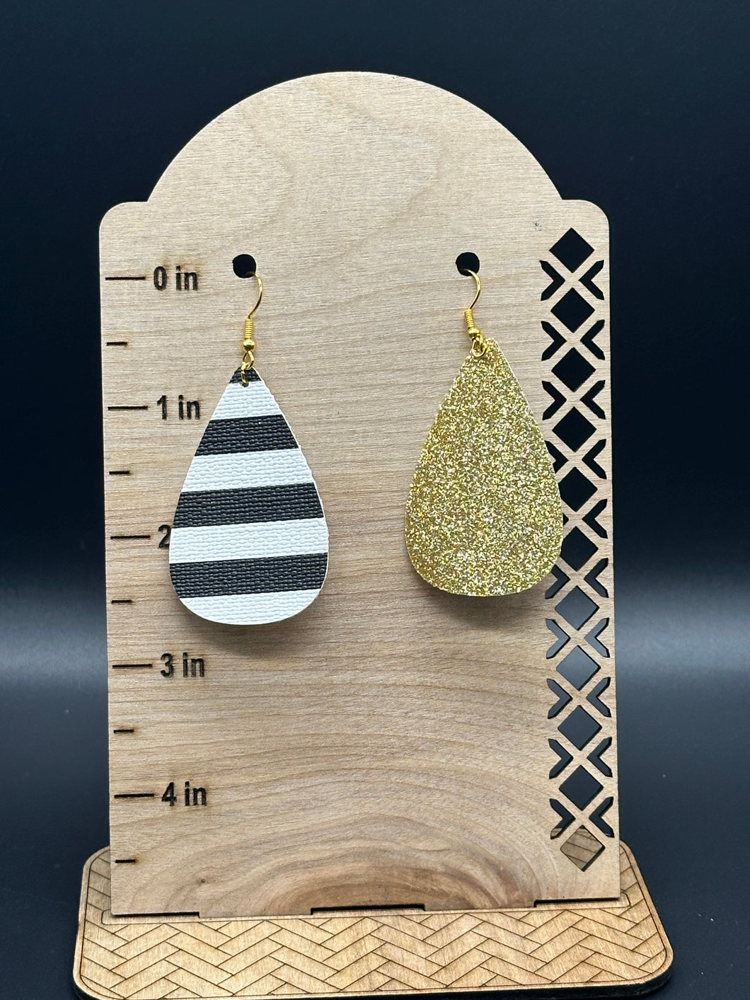 Black and white striped faux leather earrings