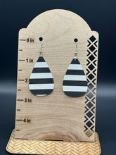 Load image into Gallery viewer, Black and white striped faux leather earrings
