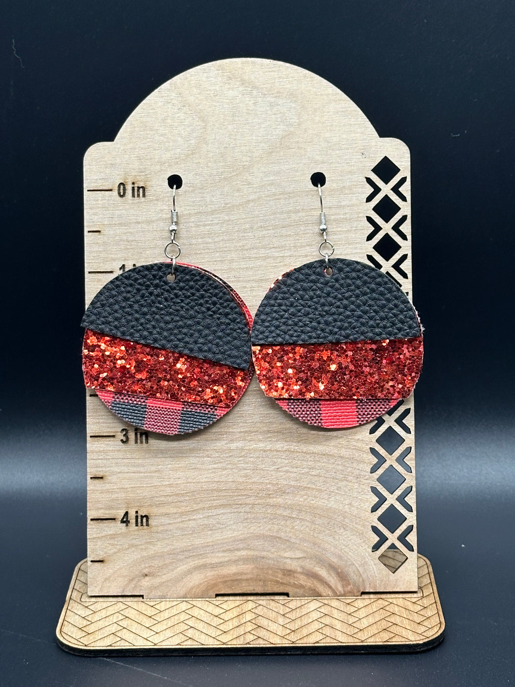 Red and white faux leather earrings