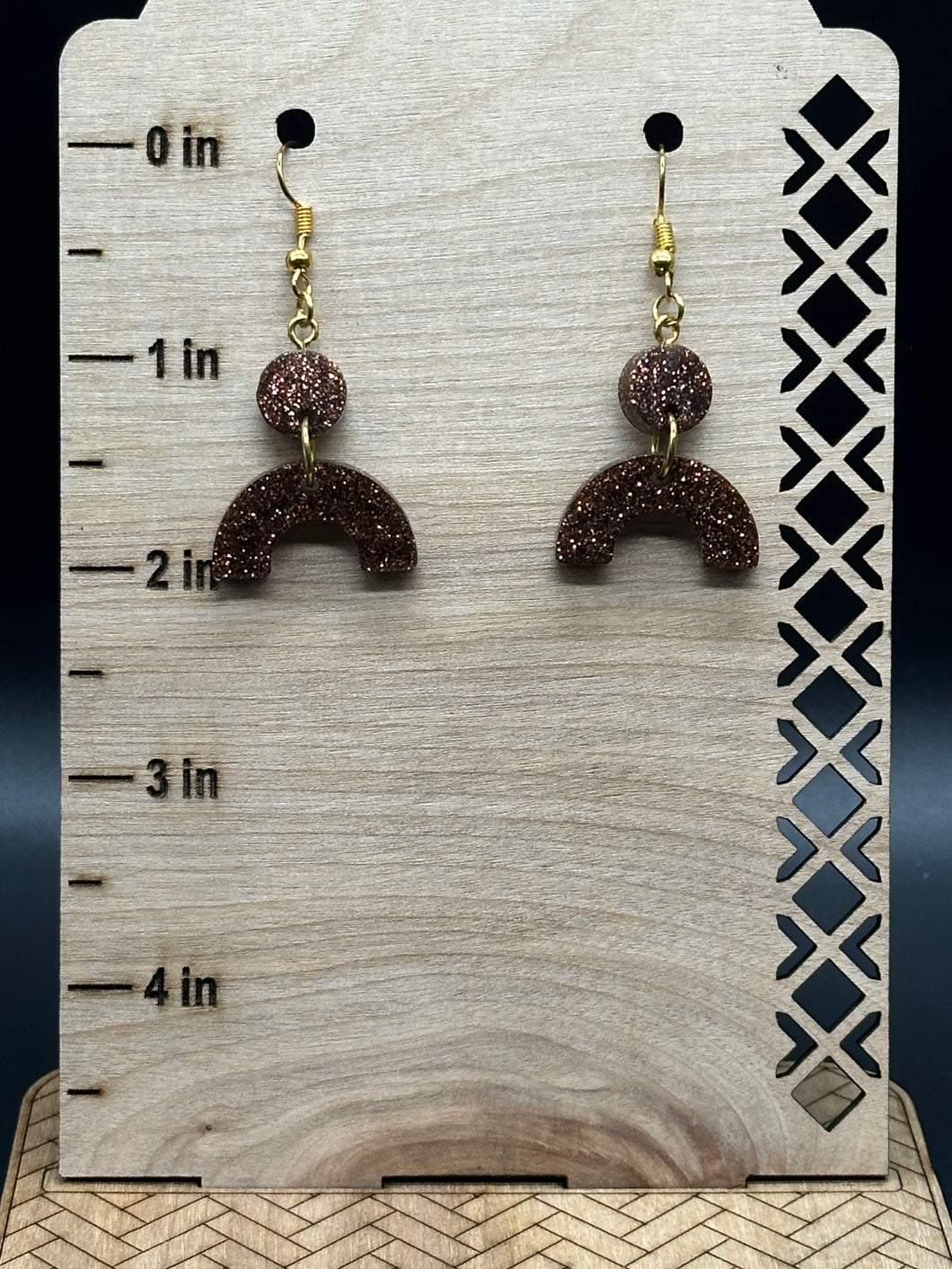 Dark brown glitter resin earrings