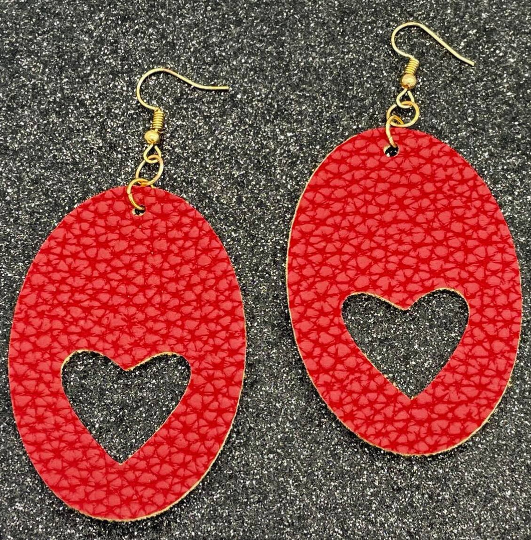 Red heart cut out earrings